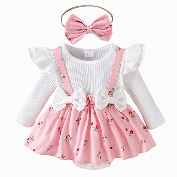 CAUYDY 0 3 6 9 Months 1T 2T Toddler Girl Cute Clothing Set Newborn Girls Long Sleeve Bodysuit Infant Fall Winter Romper Baby Outfit Sizes 6-9 Months,Pink