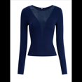 thumbnail image 3 of Camisas Ajustadas de Larga de con Cuello en V Profundo para Mujer, Moda Y2K 2025 Azul Marino L, 3 of 10