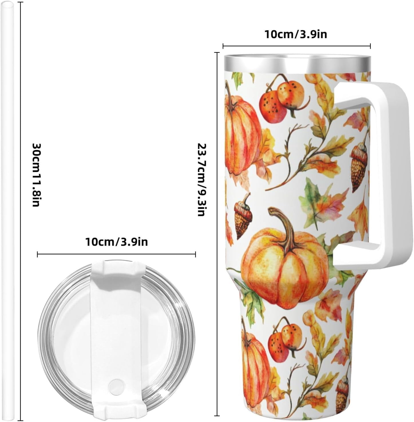 Fall Pumpkin 40 Oz (1200 ml) Insulated Coffee Tumbler with Handle and Straw Lid, Reusable Stainless Steel Travel Mug Cup for Women Men Party Birthday Gifts