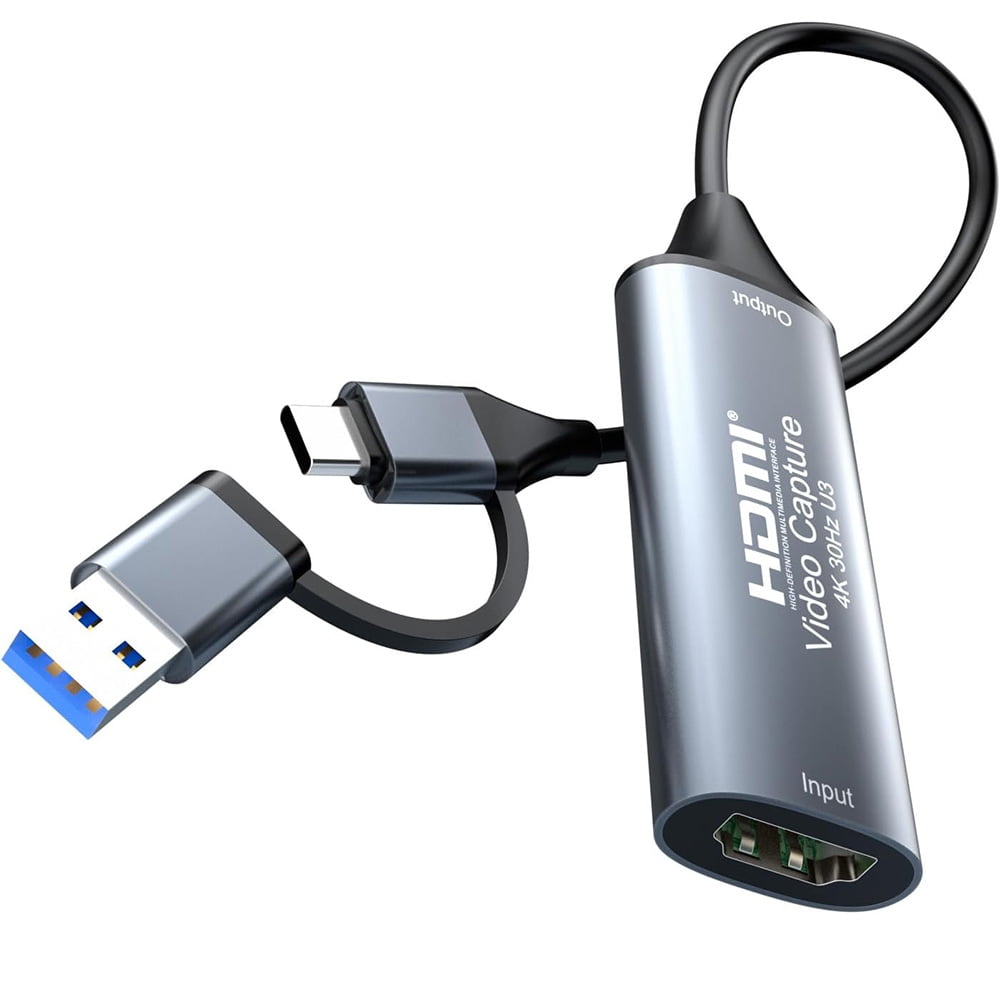 4K 30FPS HDMI Video Capture Card,HDMI to USB 3.0 with Type-C Video Recording Card For Gaming Live Streaming TV Recorder Compatible with Windows Android Mac OS PS5,Switch,Xbox