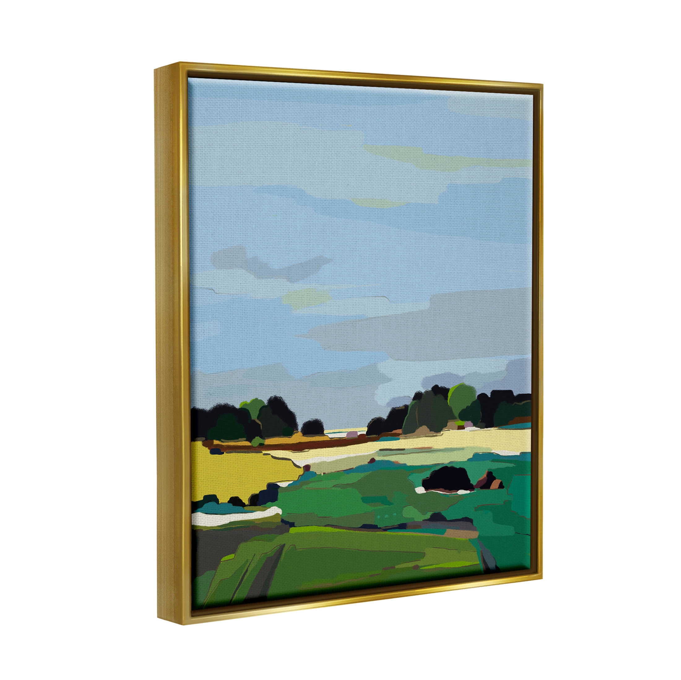 Stupell Industries Rural Grassland Fields Landscape Graphic Art Metallic Gold Floating Framed Canvas Print Wall Art, Design by Nikita Jariwala