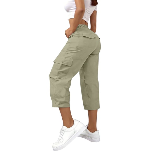 LEKODE Womens Capri Pants Relaxed Fit Pants for Women Summer Pants for Women Cargo Pants Women Exercise Pants for Women Golf Pants Womens Bottoms Running Pants Women Beige L