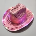 thumbnail image 1 of Sombrero de mezclilla luminoso con lentejuelas occidentales, sombrero de vaquera con ala de lentejuelas iluminada, sombrero de fieltro con tiara LED para mujer, disfraz de Halloween para despedidas, 1 of 5