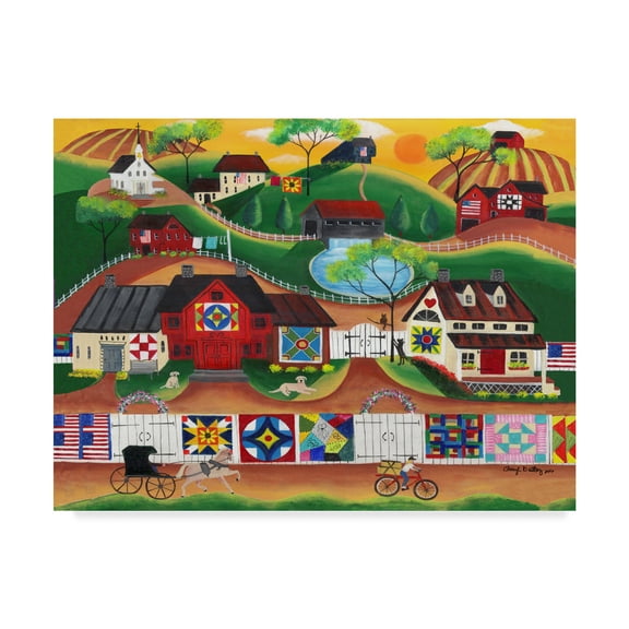 Trademark Fine Art 'Sunrise Colorful Country Quilt Village' Canvas Art by Cheryl Bartley