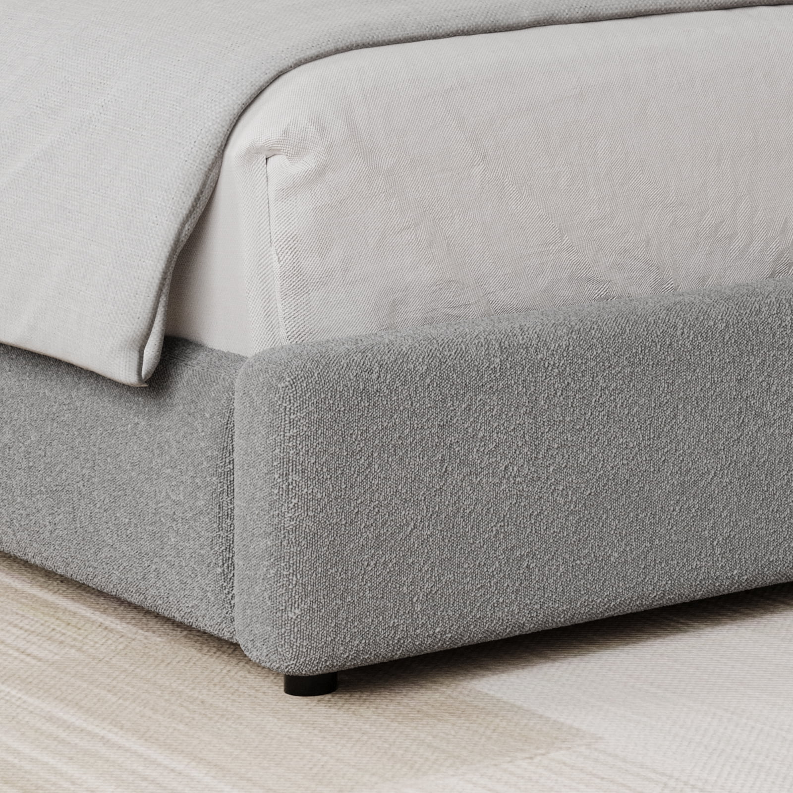 4 EVER WINNER Queen Bed Frame with Headboard, Boucle Upholstered Platform Bed Frame wiith Rounded Corner, Soft Cloud Bed Frame, No Box Spring Needed, Gray