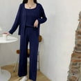 thumbnail image 4 of SwiftWear Women's Modal Pajama Set 3-Piece Sleepwear Lounge Set Comfy Crew Neck Long Sleeve Top with Cami & Pants, Soft Loose Fit Pajamas, Navy, 4 of 5