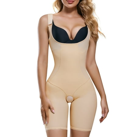 

Junlan Women Shapewear Tummy Control Faja Full Body Shaper Bodysuit High Waist Trainer Thigh Slimmer Butt Lifter(Beige M）