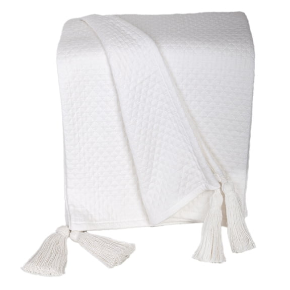 Nassau Collection Cotton Throw Blanket with Tassels - 50" x 60" - White