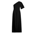 thumbnail image 5 of Wedding Guest Dresses for Women One Shoulder High Waist Formal Cocktail Party Dress Short Sleeve Side Slit Maxi Dress, 5 of 6