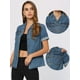 thumbnail image 2 of Camisa de mezclilla para mujer con cuello de manga corta y bolsillo en el pecho con botones Azul L, 2 of 5