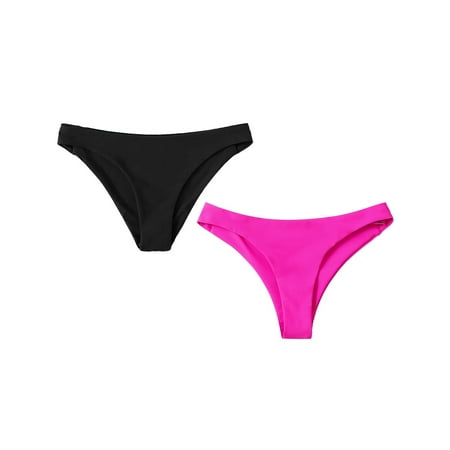 Dndif Clearance! Seamless Thongs For Women Women s Bikini Bottoms High Cut Swimsuit Bottom Solid Color Mid Waist Swim Bottoms Pack Of 2 Cotton Underwear For Women Pink XXL