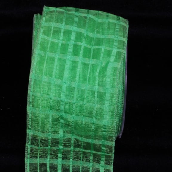 The Ribbon People Green Solid and Sheer Check Wired Craft Ribbon 3" x 27 Yards