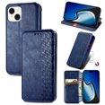 thumbnail image 1 of For Iphone 15 Pro Cubic Grid Pressed Magnetic Leather Phone Case(Blue),iPhone 16, 1 of 6