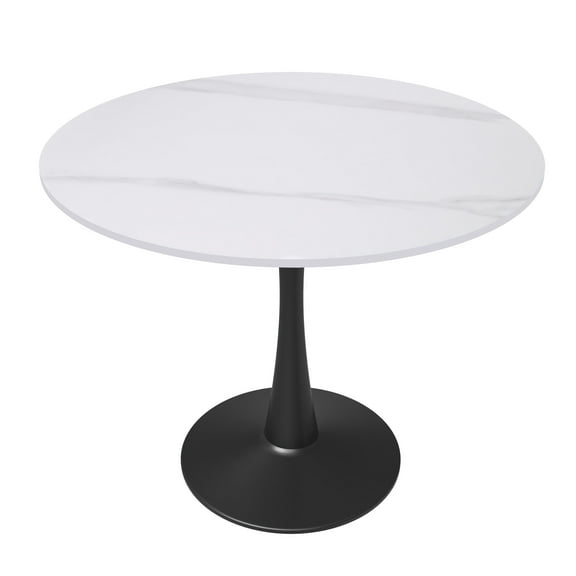 LeisureMod Round Dining Table Modern 31" Sintered Stone Tabletop with Steel Pedestal Base for Kitchen and Living Room Bristol Series in White