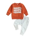 thumbnail image 2 of WIBACKER Infant Boy Girls' Wave Gobble Letter Sweatsuit 2Pcs Toddler Kids Long Sleeve Crewneck Tops Pants Casual Outfits, 2 of 9