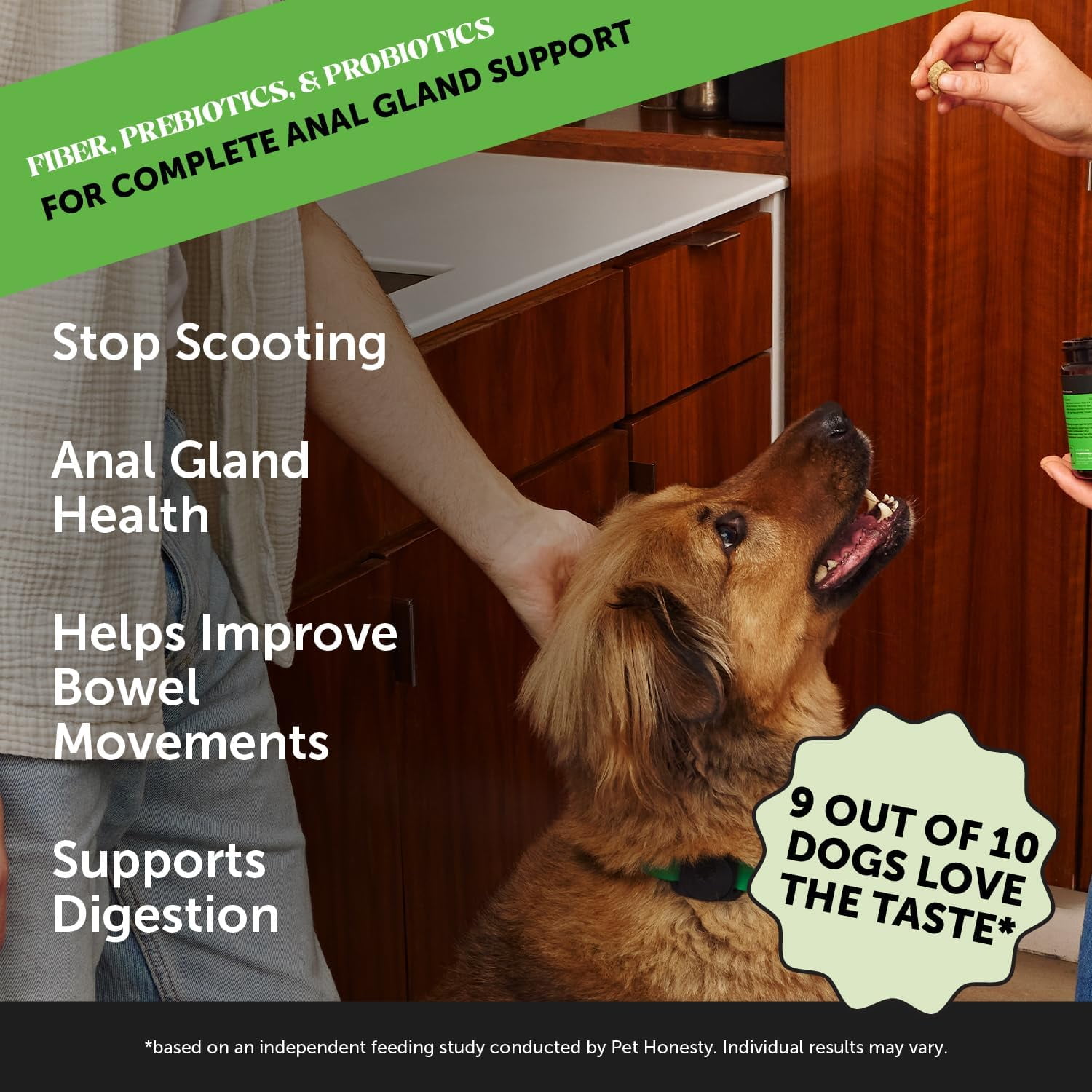Pet Honesty Scoot Stopper - Complete Anal Gland Support with Fiber, Prebiotics & Probiotics - No Scoot for Dogs (90 ct)