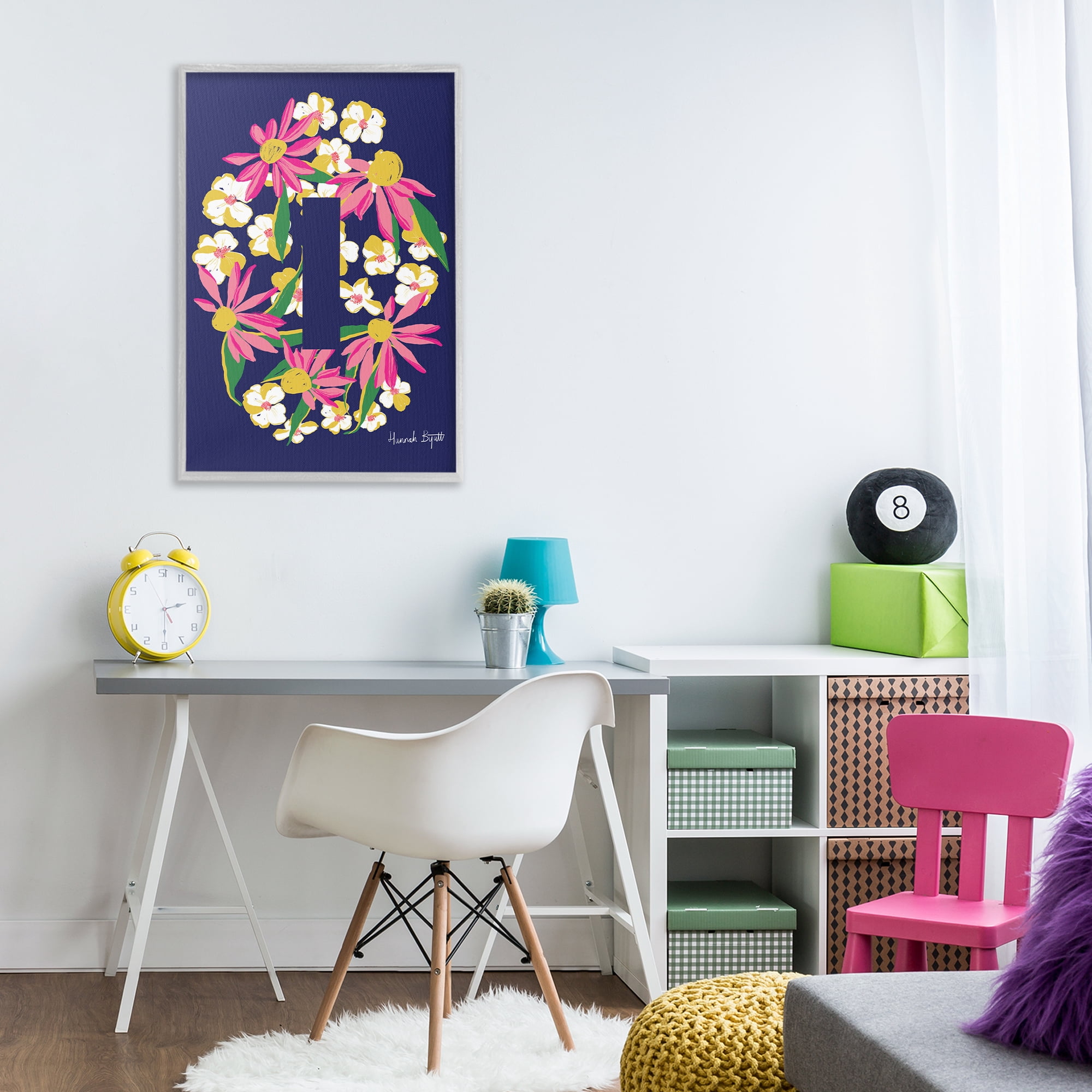 Stupell Industries Floral Bloom Letter I Botanical & Floral Painting Gray Framed Art Print Wall Art, 20 x 30