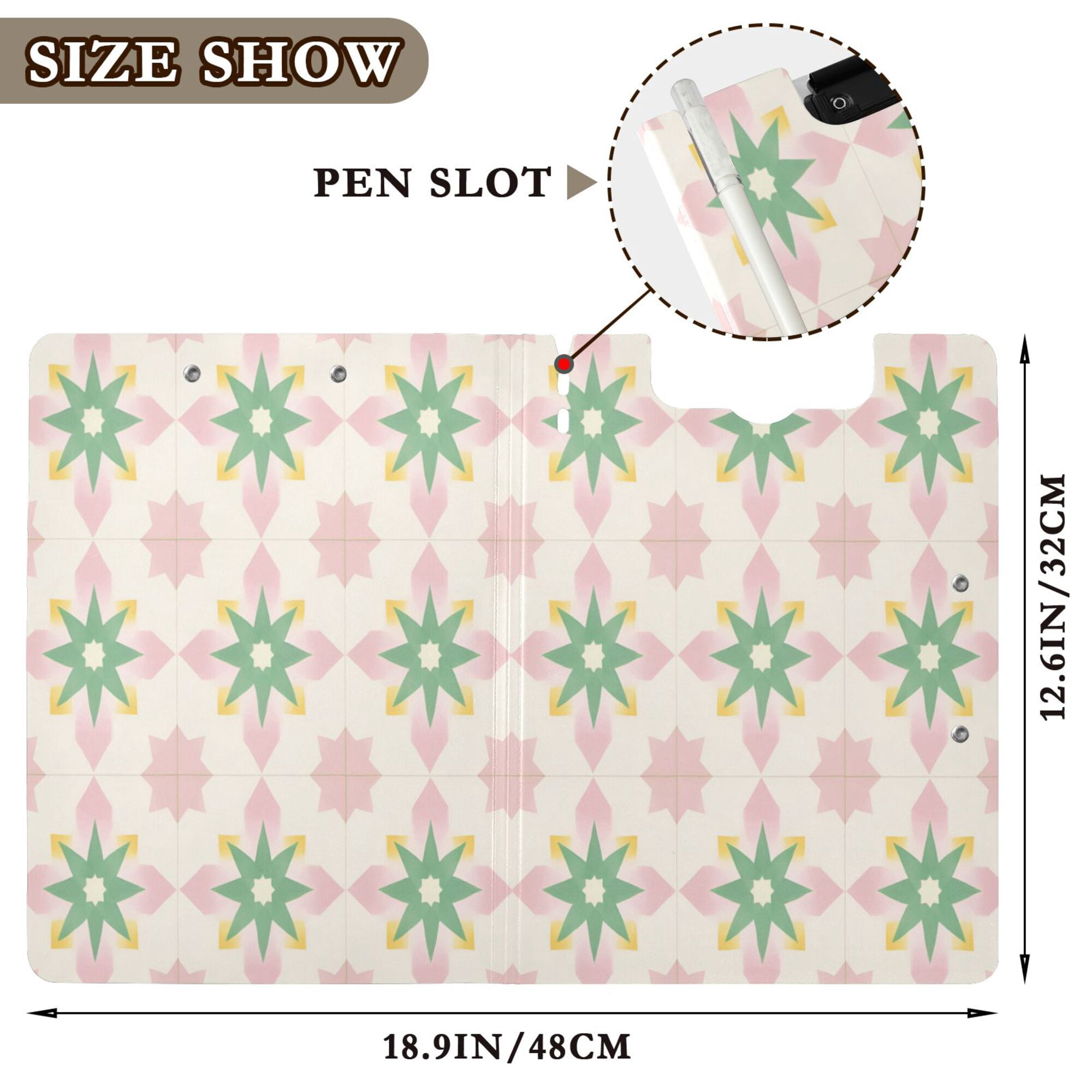 FORMRS A4 Clipboard Folder with Pen Holder Horizontal Foldable School Office Binder, Retro Green Stars