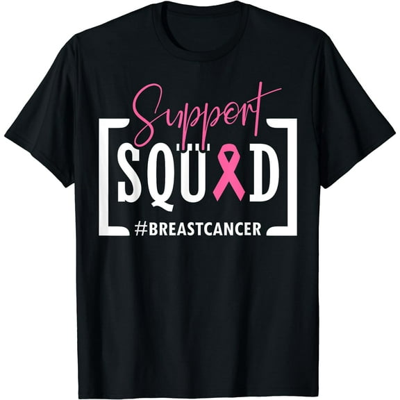 Support Squad Breast Cancer Awareness Warrior Pink Ribbon T-Shirt Black Large