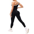 thumbnail image 3 of Women's One Shoulder Yoga Jumpsuit, Sexy Backless Single Strap Bodysuit, Seamless Workout Outfit, Gym Fitness and Casual Bodycon One Piece-Black, 3 of 9