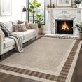 thumbnail image 3 of Nanan 8'x10' Machine Washable Area Rug Classic Solid Striped Wavy Border Non-Slip Indoor Floor Carpet for Living Room Bedroom Entryway, Brown, 3 of 8