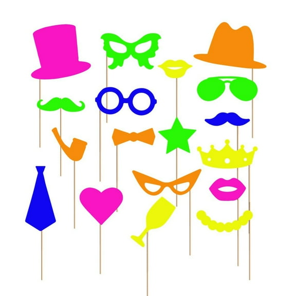 Sylvtty 17Pcs Glow Neon Photo Booth Props Fully Assembled Fluorescent Birthday Party Fun Photo Shoot Accessories