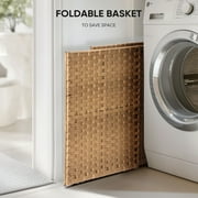 edx Laundry Basket with Lid, 90 L Hand-Woven PP Rattan Laundry Basket with Handle, Foldable, Removable Liner, Natural