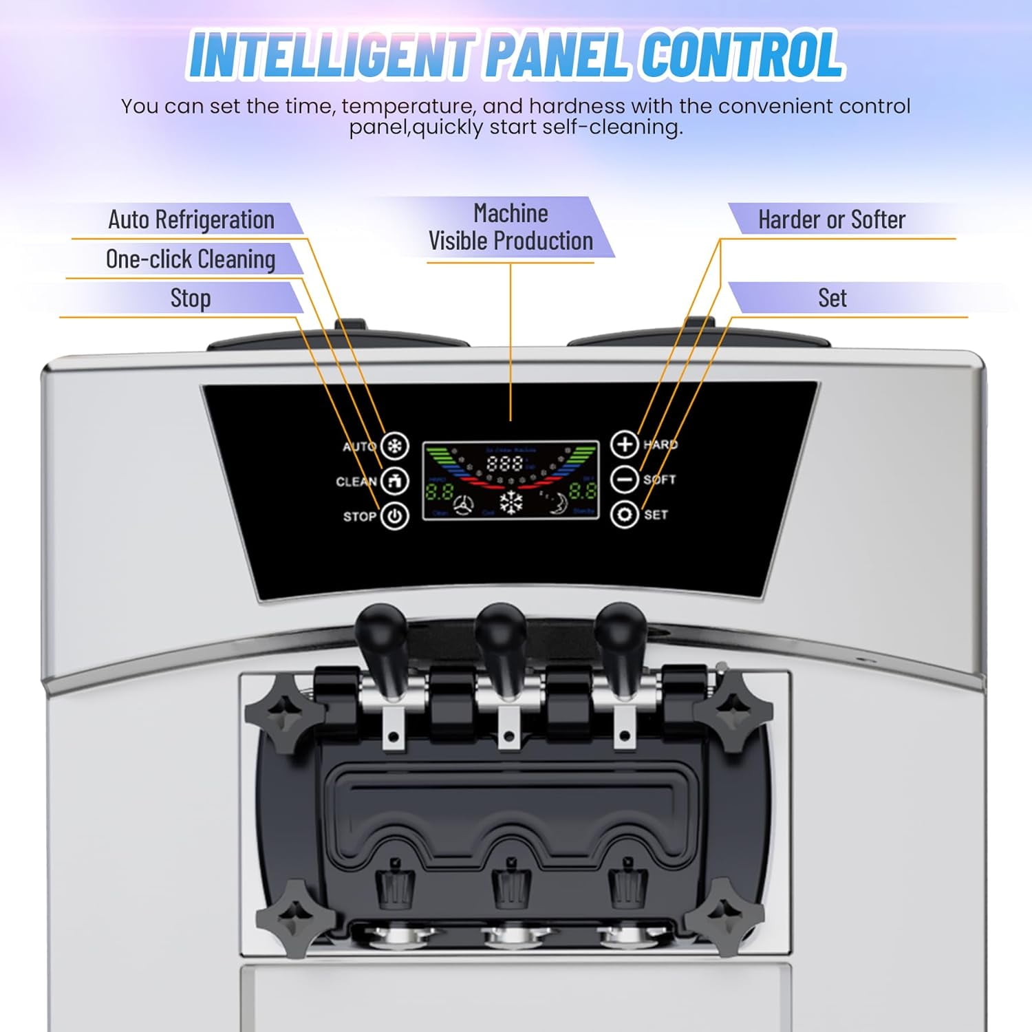 Missky Commercial Ice Cream Maker Machine with LCD Display & Auto Clean Function, 2200W, Silver & Black