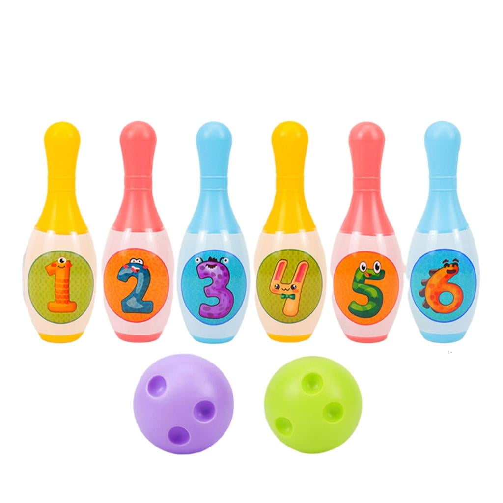 Yihuala Bowling Set Indoor Outdoor Bowling Games Colorful Pins 2Bowling Balls Printed Number Developmental Sensory Toy