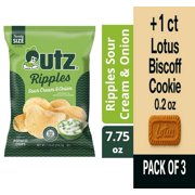 Utz Sour Cream & Onion Ripples Potato Chips Family Size 7.75 oz - Pack of 3 & Lotus Biscoff Cookie - 0.2 Oz - 1 ct