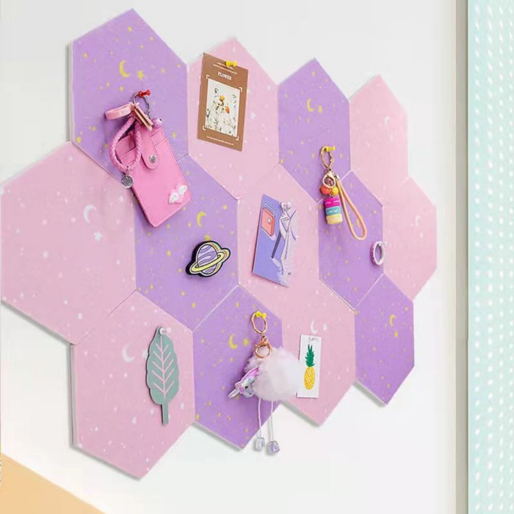 Felt Hexagon Cork Board Tiles,Self-Adhesive Notice Board Pink Wall Tiles with Push Pins for Home Office Classroom Wall Decor Photos Memos- A4 4pcs