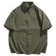 thumbnail image 1 of Camisetas Elvqul Caballero Elástica Verde del Ejército Casual de Color Sólido Manga Corta con Solapa Botones, 1 of 7