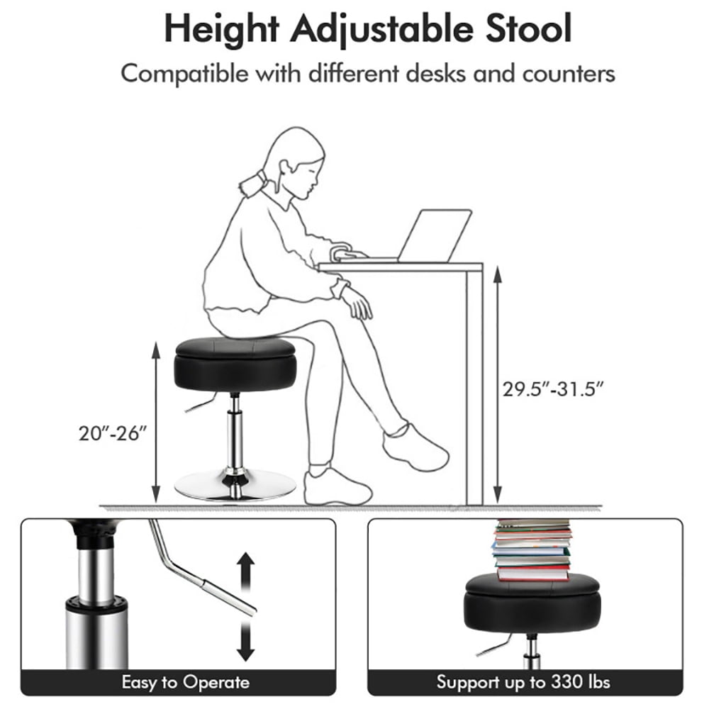 Finihen Vanity Stool with Storage, Makeup Room Seat Chair, Adjustable 360Â° Swivel Storage Vanity Stool with Removable Tray, for Makeup Room, Living Room, Bedroom, Black