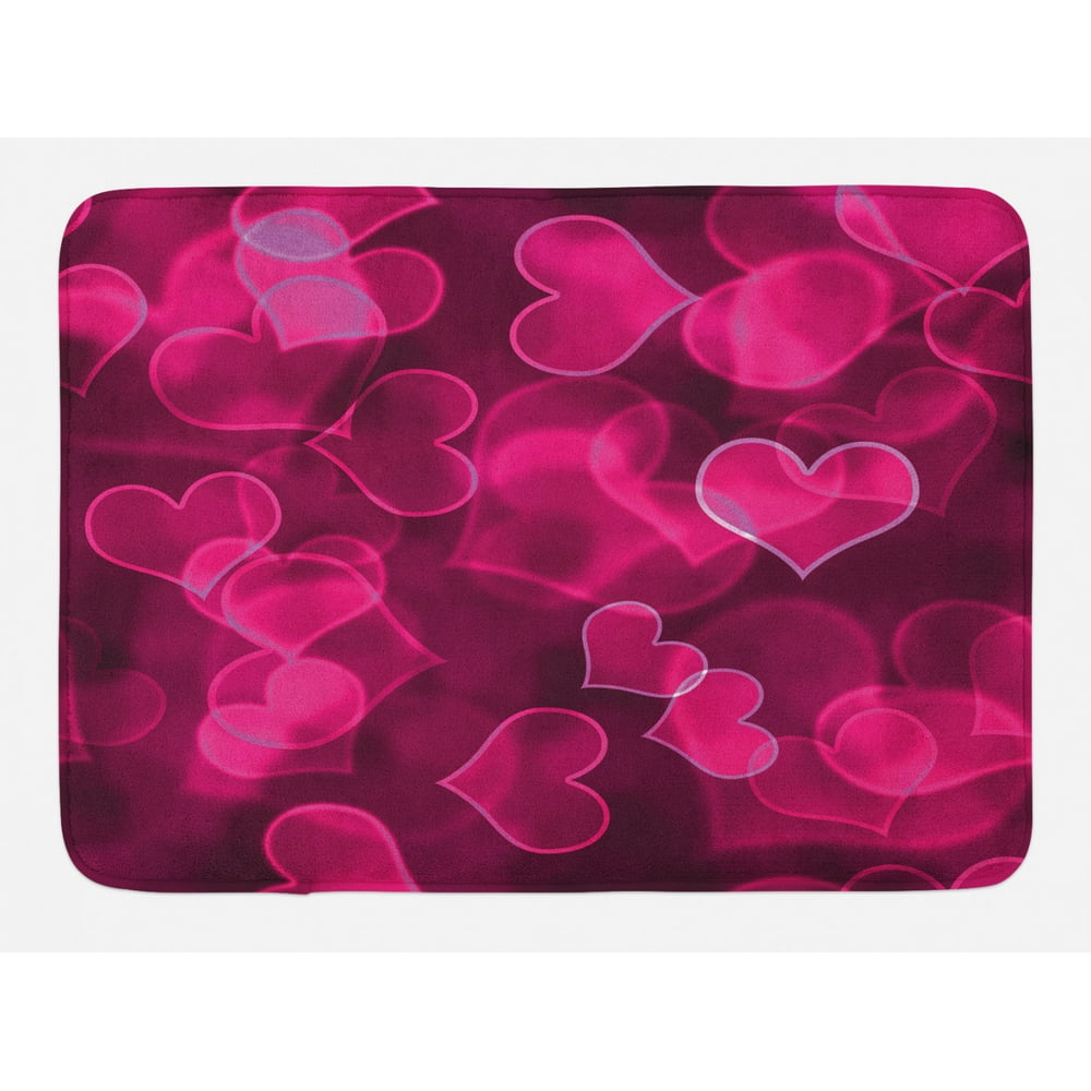 Hot Pink Bath Mat, Cute Sweet Heart Shapes on Blurry Background