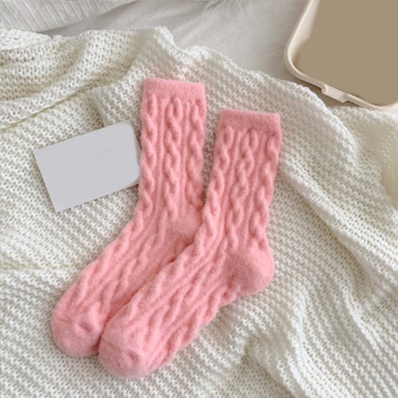 Warm Fuzzy Socks for Women 2026 Winter Cute Cable Knit Thermal Cozy Soft Crew Socks