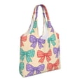 thumbnail image 2 of Single Shoulder Commuter Canvas Bag Large Capacity Can Be Carried Or Shoulder Storage For Daily Shopping Trips Whimsical Polka Dot And Striped Ribbon Bow Pattern, 2 of 7