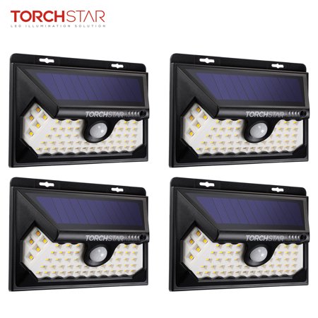 TORCHSTAR 4-Pack Solar Motion Light  4 Modes Wide Angle Solar Lights Outdoor Waterproof Solar Security Light for Garden  Patio  Garage  Yard  6500K Pure White