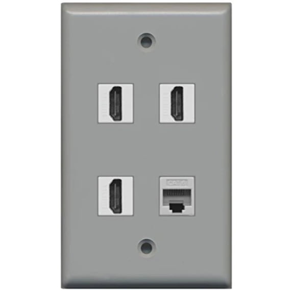 RiteAV - 3 Port HDMI 1 Port Cat6 Ethernet Wall Plate - Gray