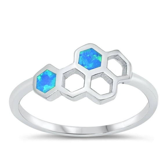 CHOOSE YOUR COLOR Blue Simulated Opal Honeycomb Ring .925 Sterling Silver Band CZ Female Size 10