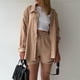 thumbnail image 1 of Trajes De Verano De 2 Piezas Blusas de mujer Top Shorts Algodón de color sólido Ajuste holgado Cintura elástica Traje diario Cgtredaw Caqui S para Mujer, 1 of 1