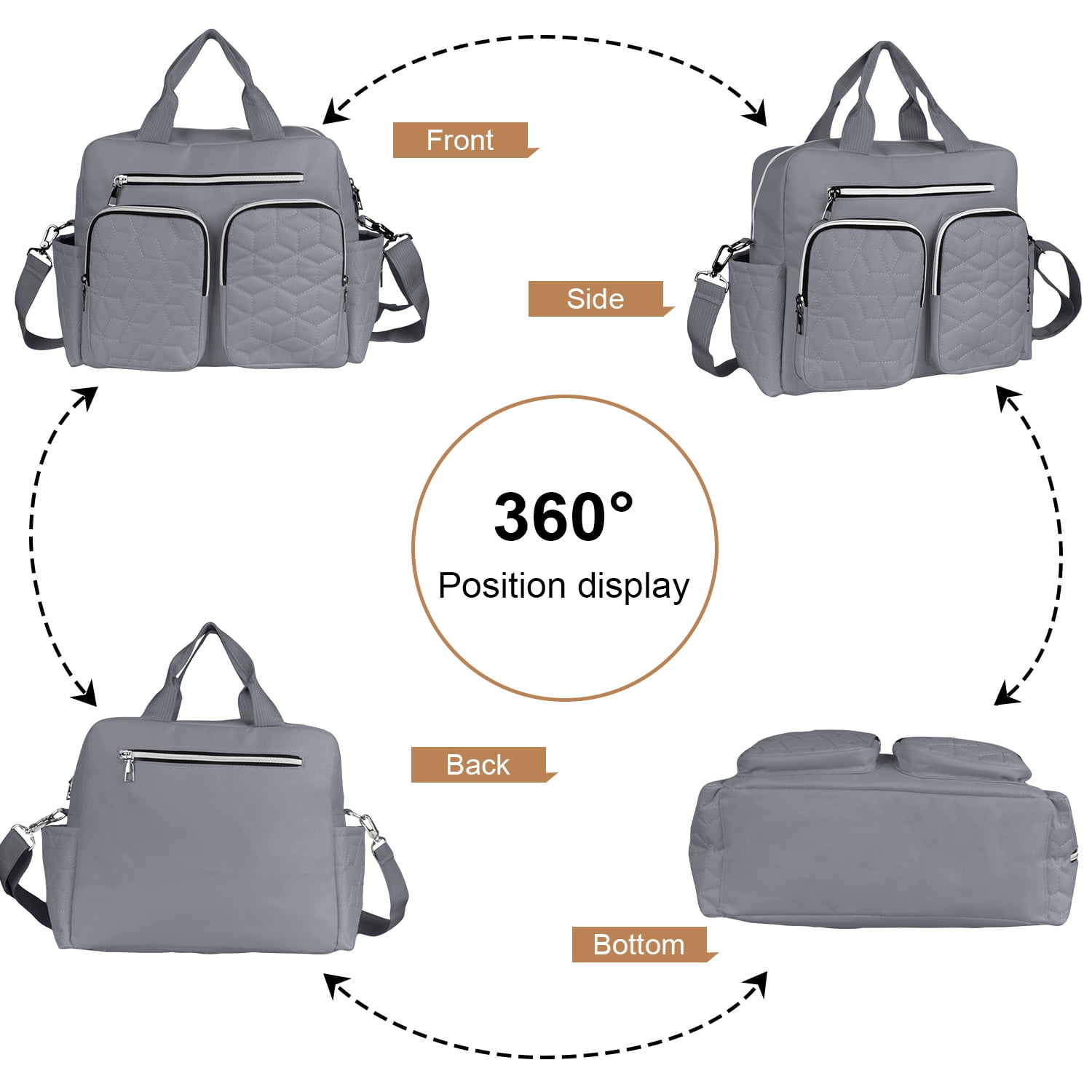 Diaper Bag Tote,AILKIN Baby Diaper Bag with 3 Insulated Pockets Adjustable Shoulder Strap Dry & Wet Compartment Large Capacity Bag Maternity Mommy Travel Diaper Bag for Boys Girls,Women(Gray)