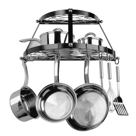 Double Shelf Wall Mount Black Pot Rack
