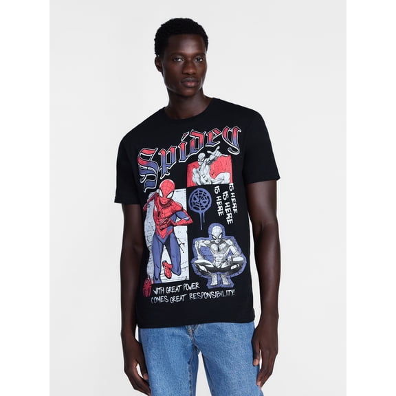 Spider-Man Men's and Big Men's Graphic Cotton Tee with Short Sleeves, Sizes S-3XL