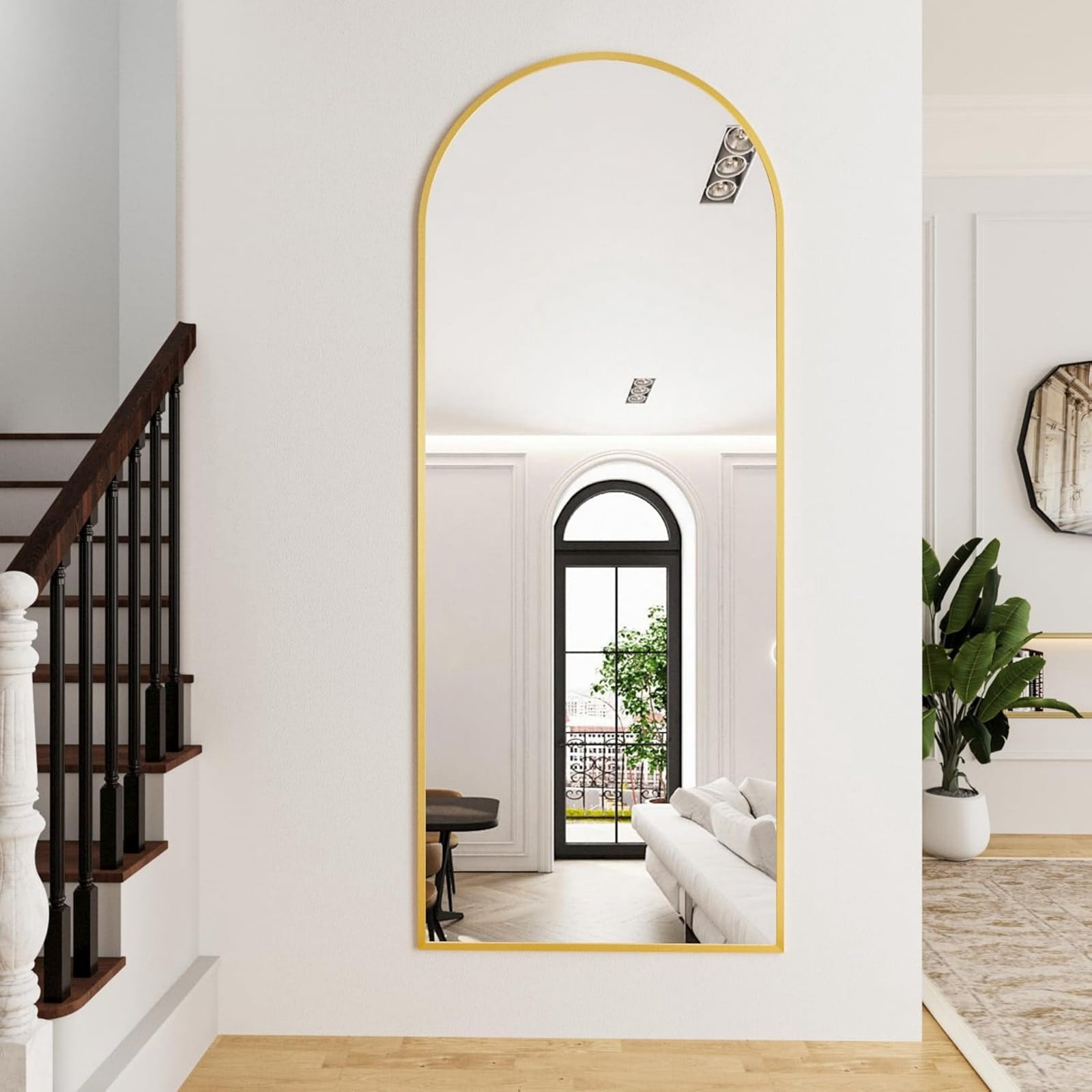 AUROMIR 26"x71" Arched Full Length Mirror Free Standing Full Body Floor Mirror, Gold