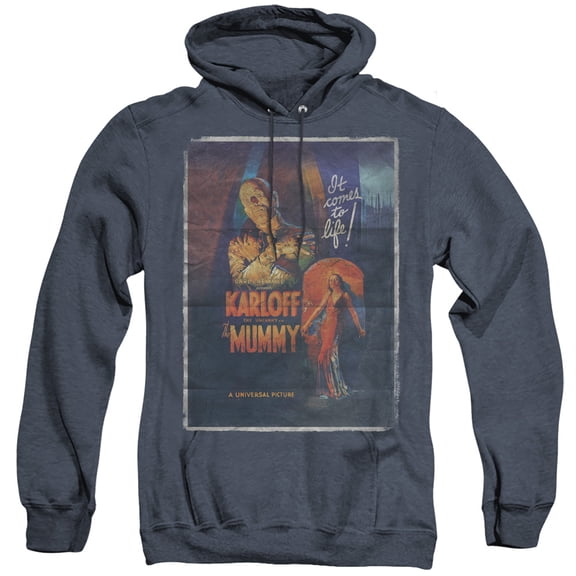 Universal Monsters Mummy One Sheet Adult Heather Hoodie Sweatshirt Navy