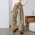 thumbnail image 2 of FYDUU Women's High Waisted Pants Leopard Pants Women Fuzzy Pajama Pants Drawstring Elastic Waist Wide Leg Pants Trousers Comfort Joggers, 2 of 4