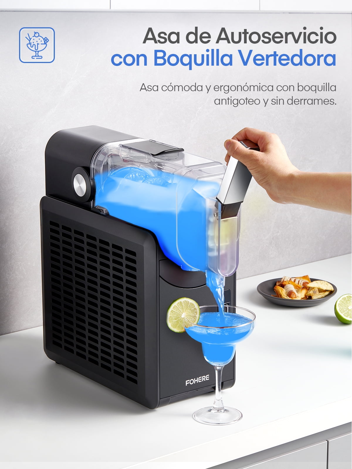 FOHERE 72oz 5-in-1 Slushie Machine, No Ice Needed, 15 Mins Slushy Machine for Home with Self-Clean, 5 Presets, Frozen Margaritas, Frapps, Milkshakes