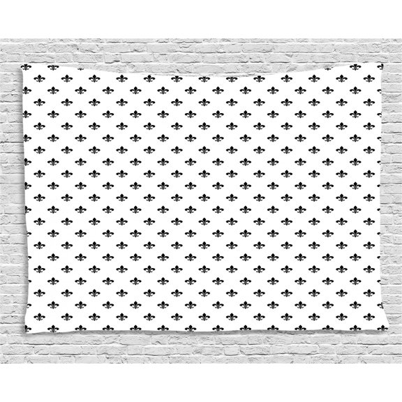 Fleur De Lis Tapestry, Pointed Leaves with Monochrome Design Abstract Classical Ornamental Pattern, Wall Hanging for Bedroom Living Room Dorm Decor, 60W X 40L Inches, Black White, by Ambesonne
