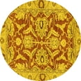 thumbnail image 1 of Ahgly Company Machine Washable Indoor Round Oriental Yellow Traditional Area Rugs, 5' Round, 1 of 4
