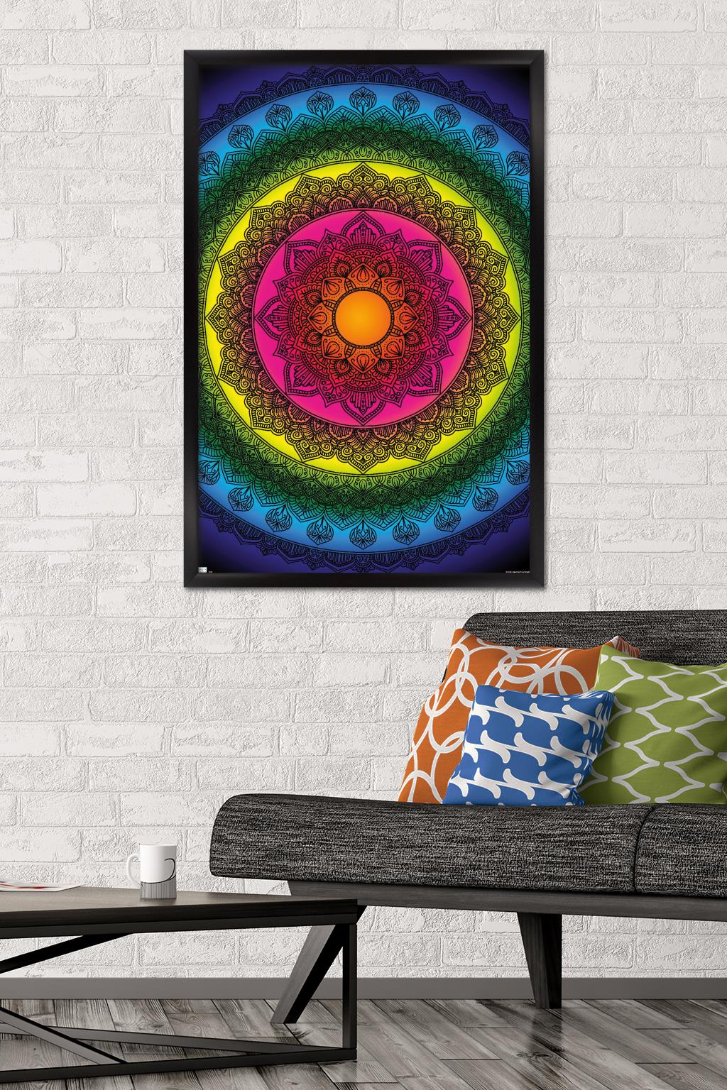 Delyth Angharad - Rainbow Mandalas Wall Poster, 22.375" x 34" Framed